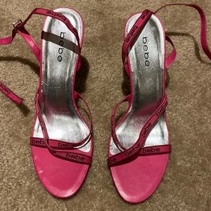 Hot pink Bebe logo strap sandals. Size 10M